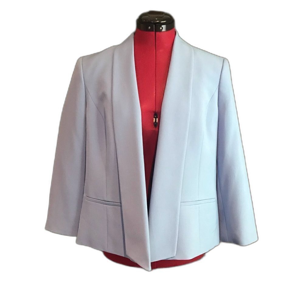 Jones Studio Blazer Women's Size Medium Grey/Blue Open Front 3/4 Sleeve